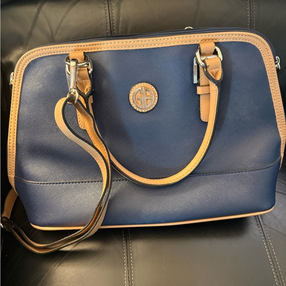 Gianni Bini Navy and Tan Satchel - Picture 1 of 2